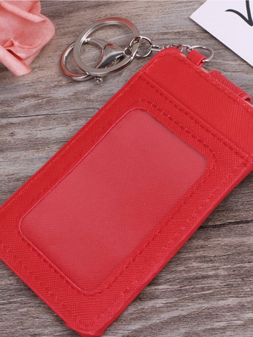 Unisex Color Portable ID Card Holder Bus Card Cover Case Office Work Key Chain Key Ring Tool