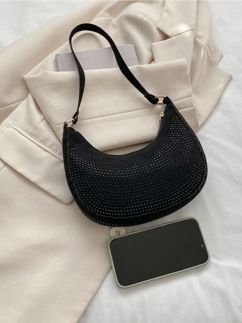 Rhinestone Decor Hobo Bag, Perfect Bride Purse For Wedding, Prom & Party Events