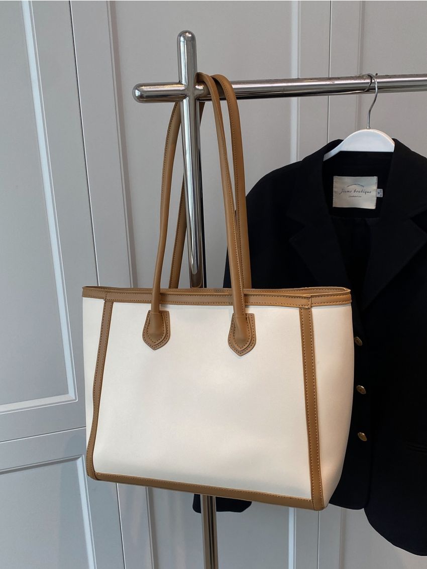 Contrast Binding Shoulder Tote Bag