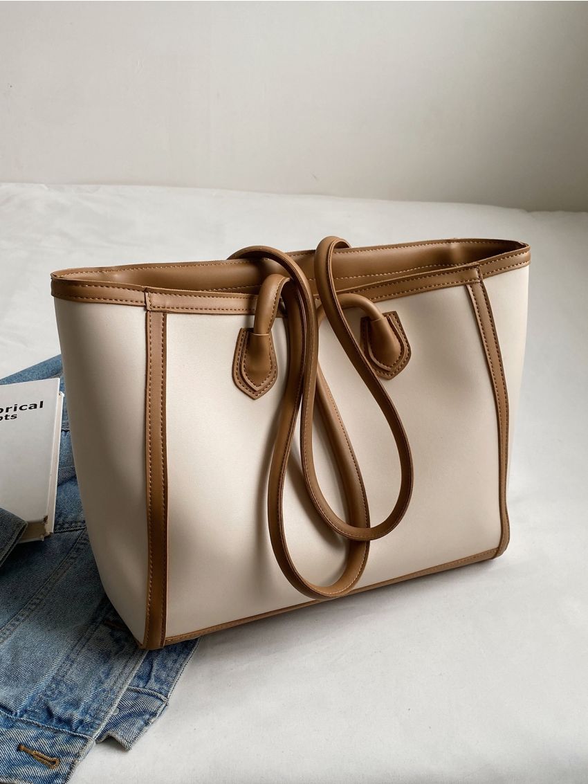 Contrast Binding Shoulder Tote Bag