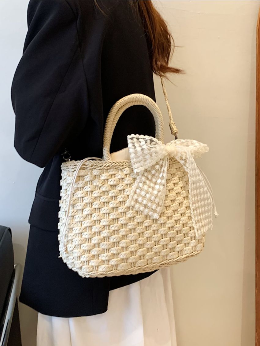 Bow Decor Straw Bag