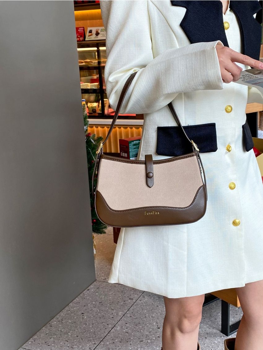 Two Tone Letter Graphic Hobo Bag