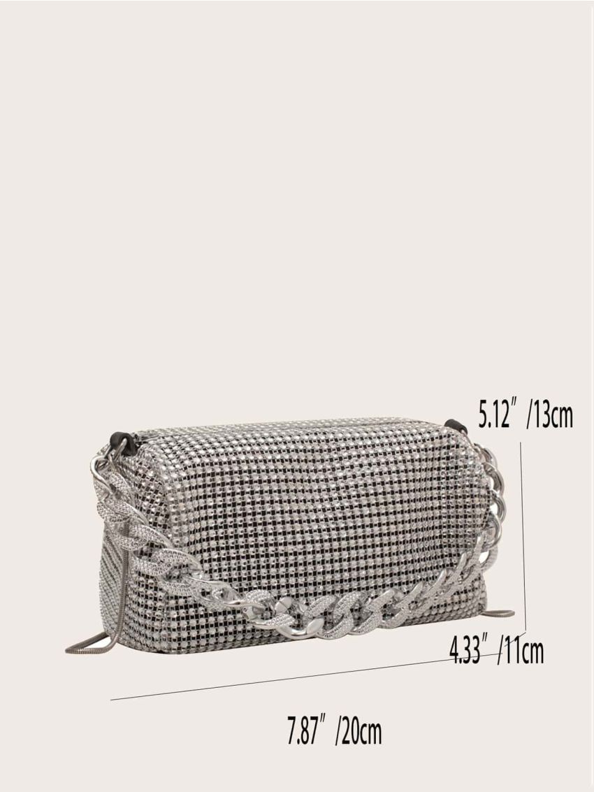 Mini Rhinestone Decor Chain Hobo Bag