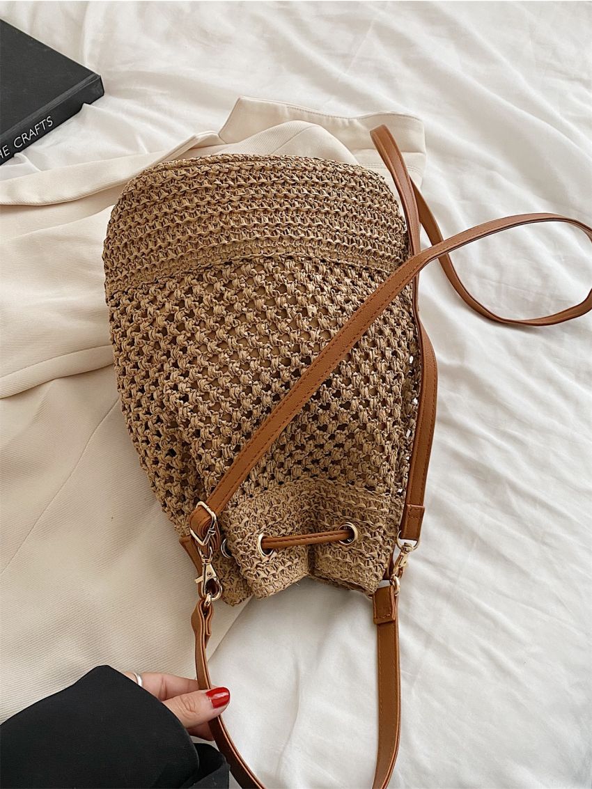 Drawstring Design Straw Bag