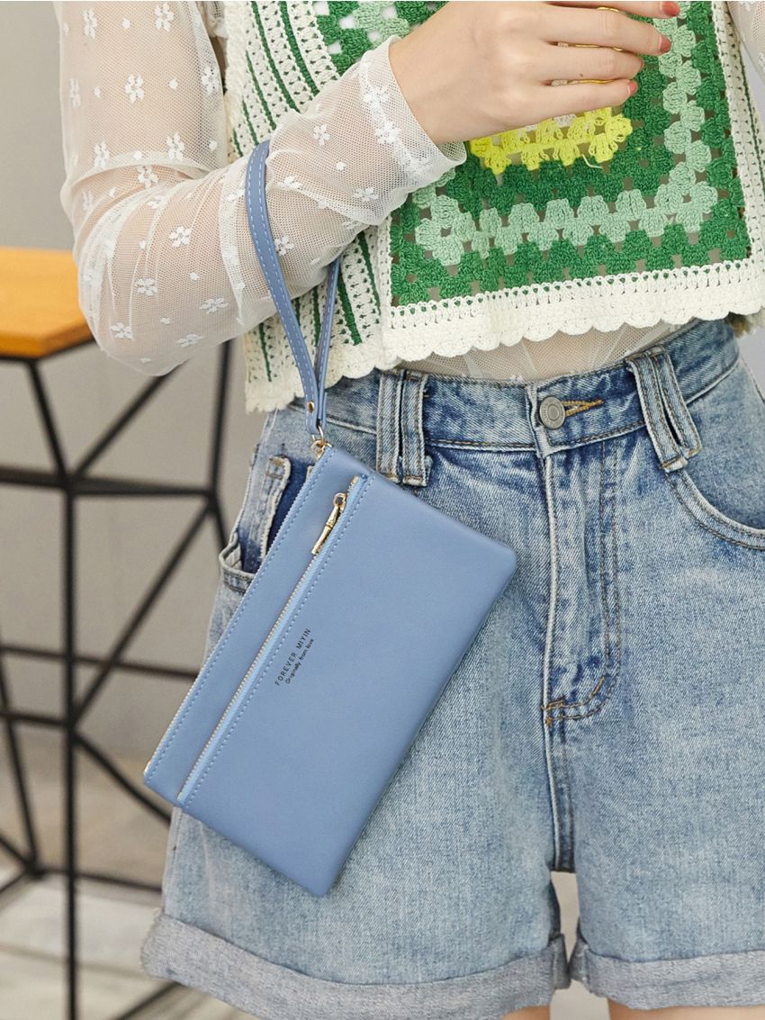 Letter Graphic Button Decor Phone Wallet