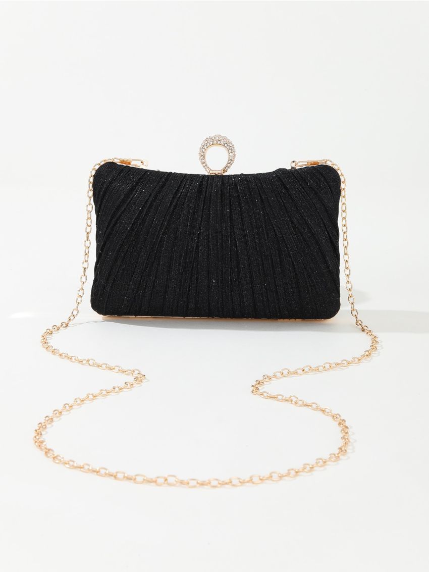Mini Glitter Pleated Detail Chain Box Bag
