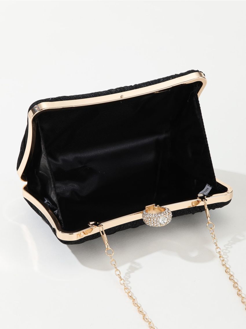 Mini Glitter Pleated Detail Chain Box Bag