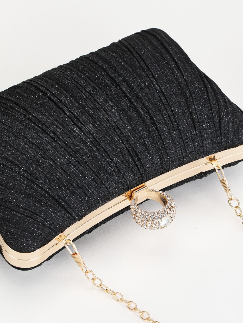 Mini Glitter Pleated Detail Chain Box Bag