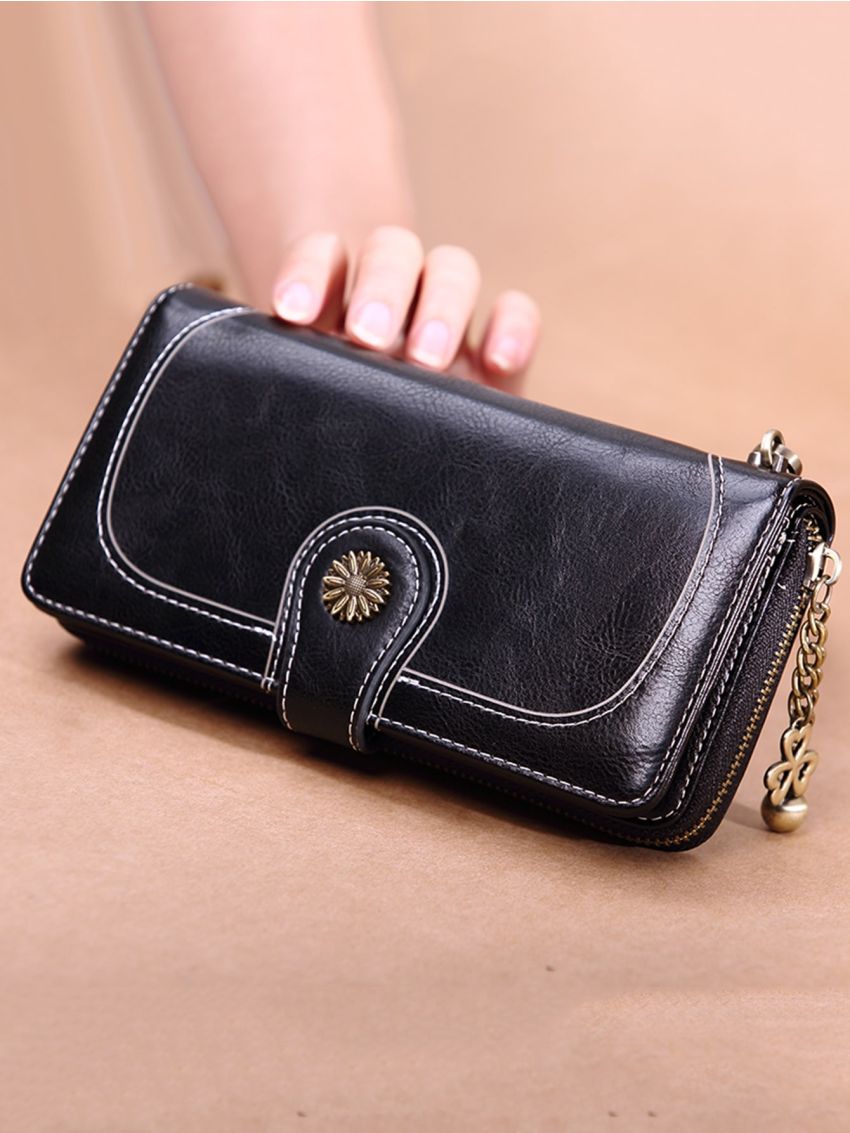 Metal Decor Long Wallet