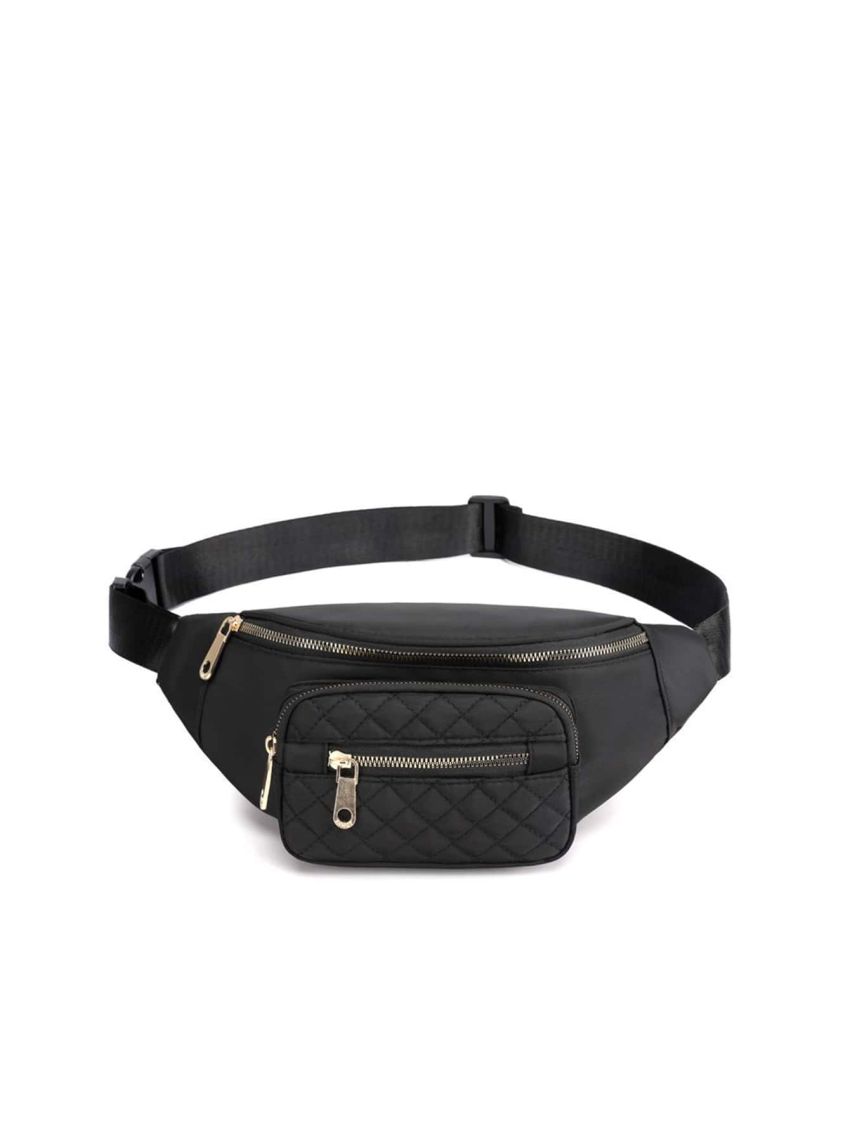 Simple Waist Bag, Women's Quilted Zipper Front Fanny Pack For Outdoor Sports