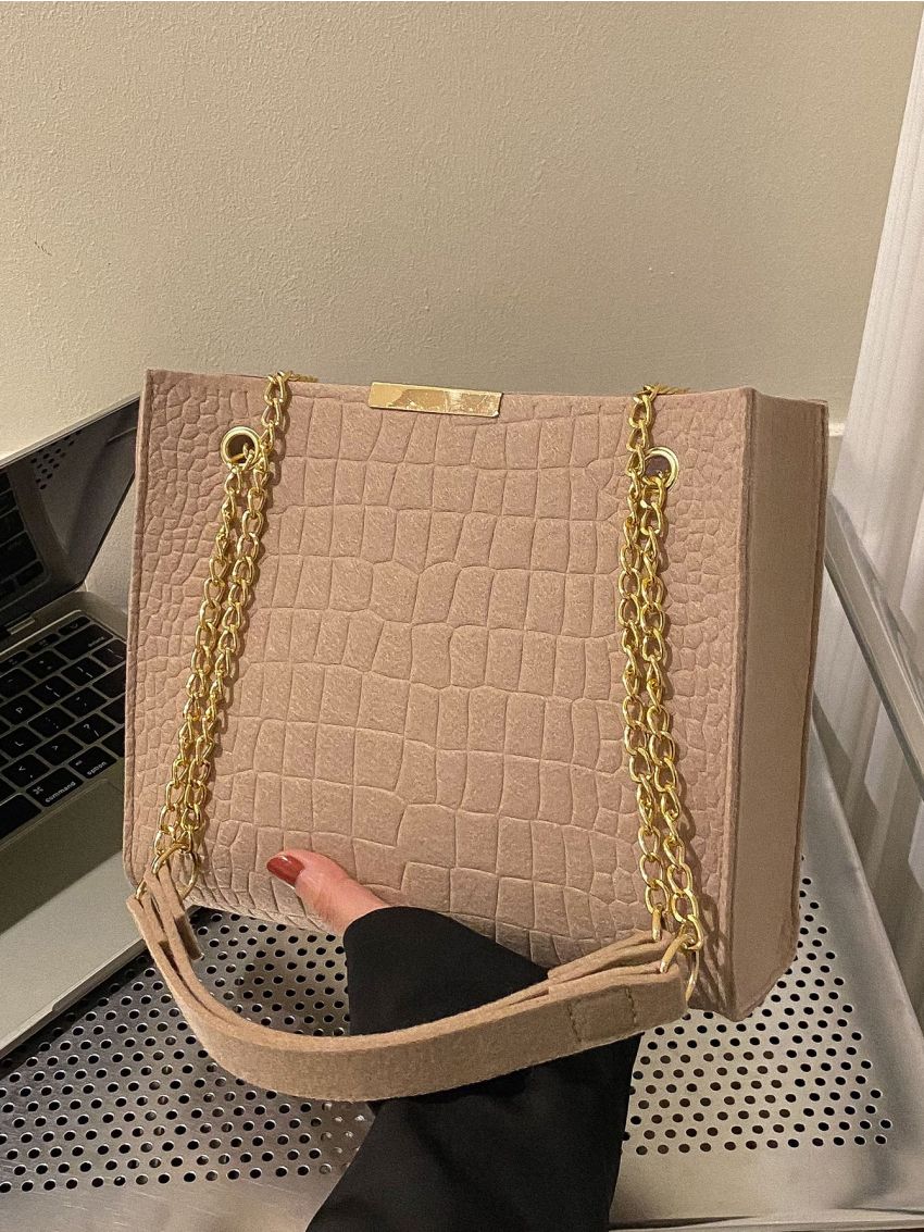Crocodile Embossed Chain Square Bag