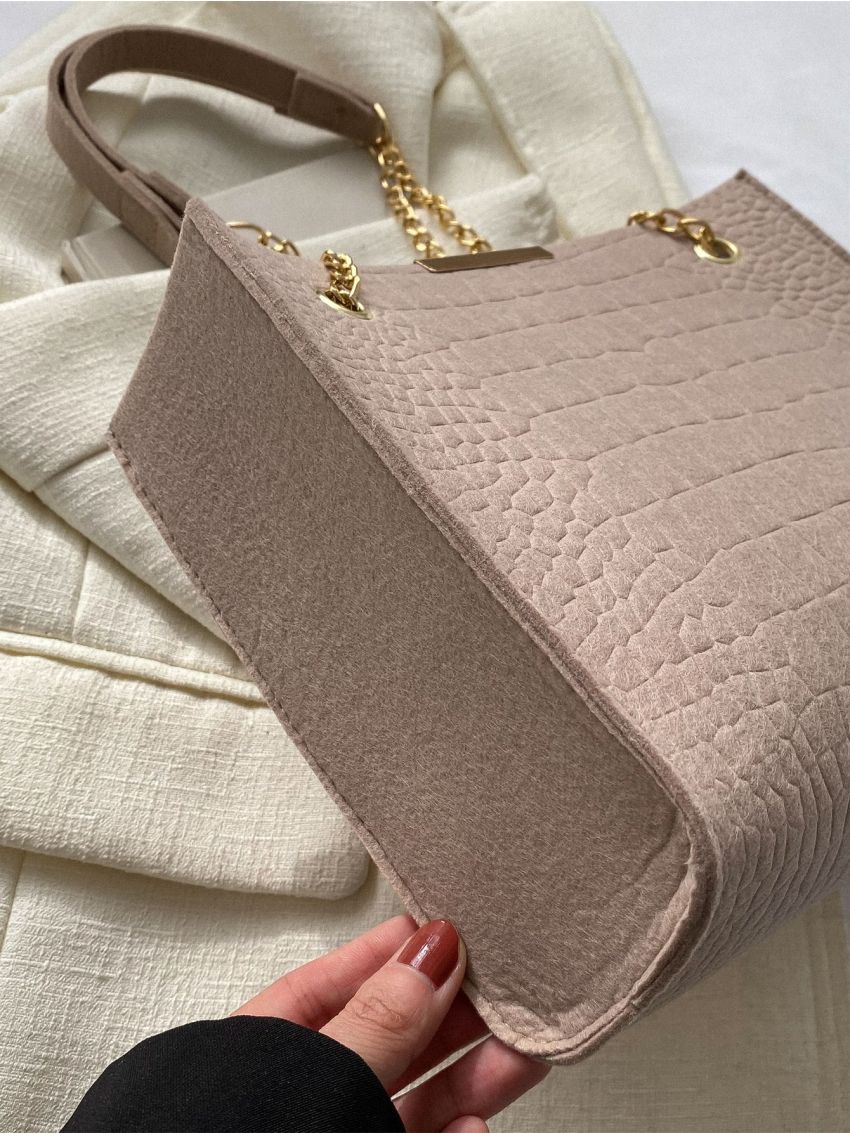 Crocodile Embossed Chain Square Bag