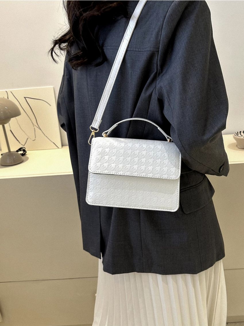 Geometric Embossed Flap Square Bag