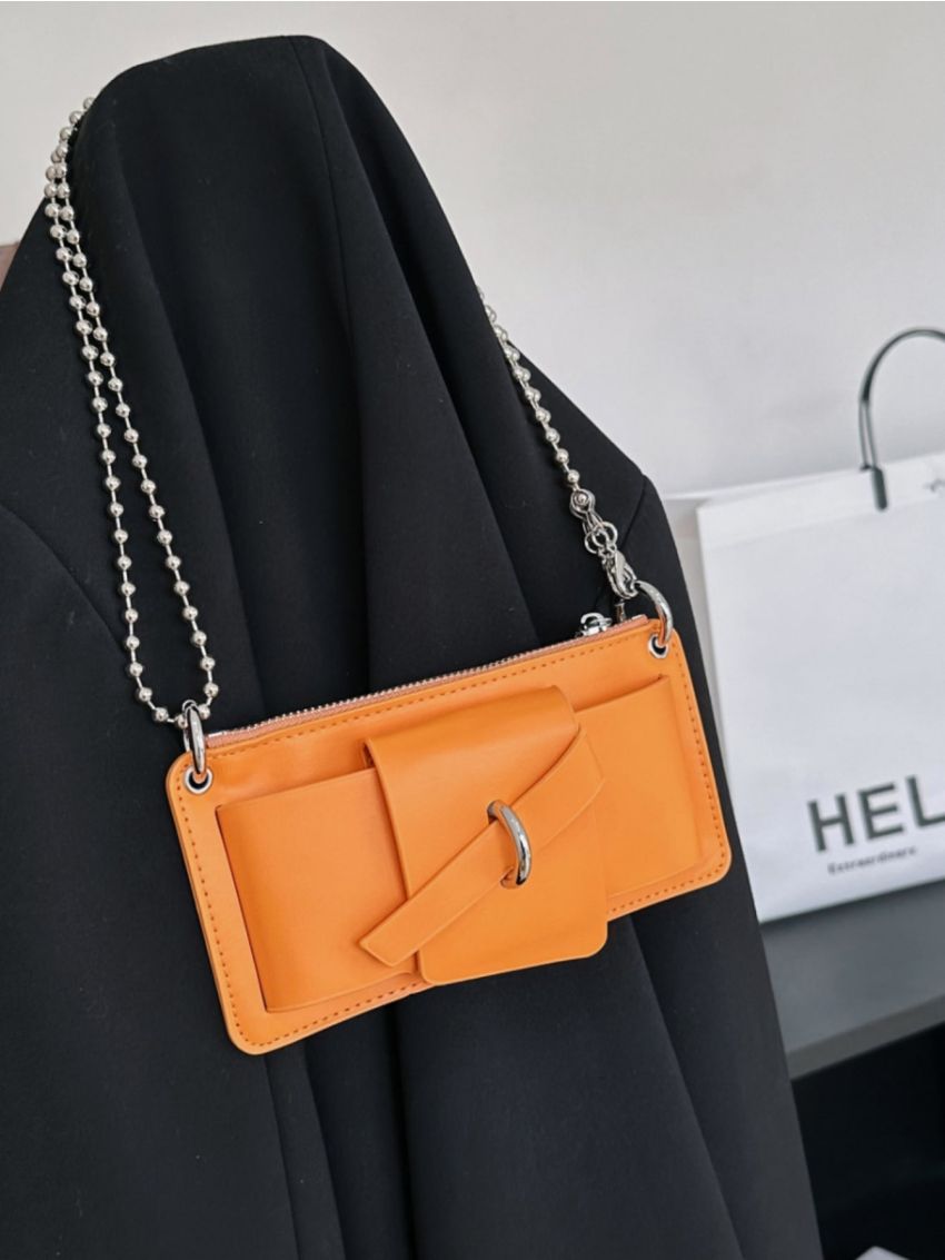 Mini Neon Orange Chain Square Bag