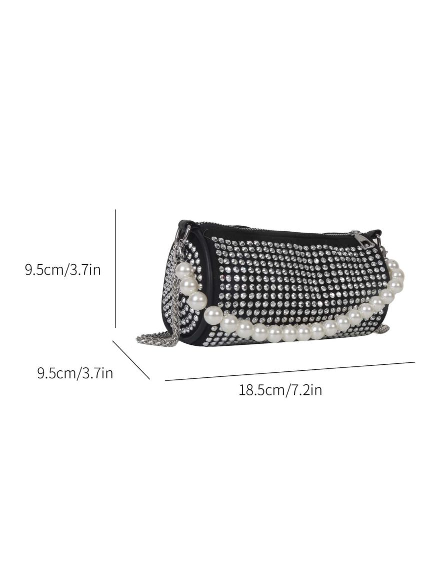 Mini Rhinestone & Faux Pearl Decor Bucket Bag