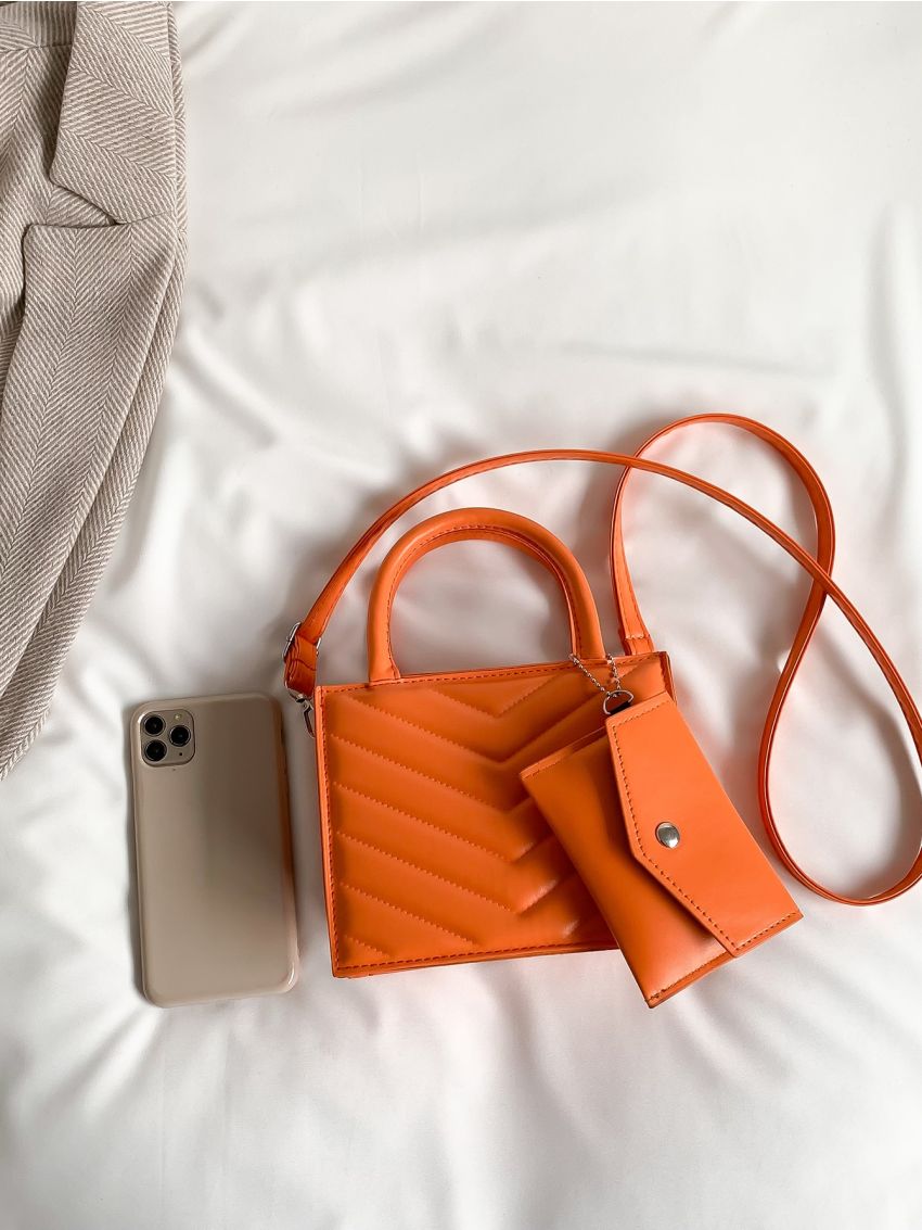 Mini Chevron Square Bag With Coin Purse