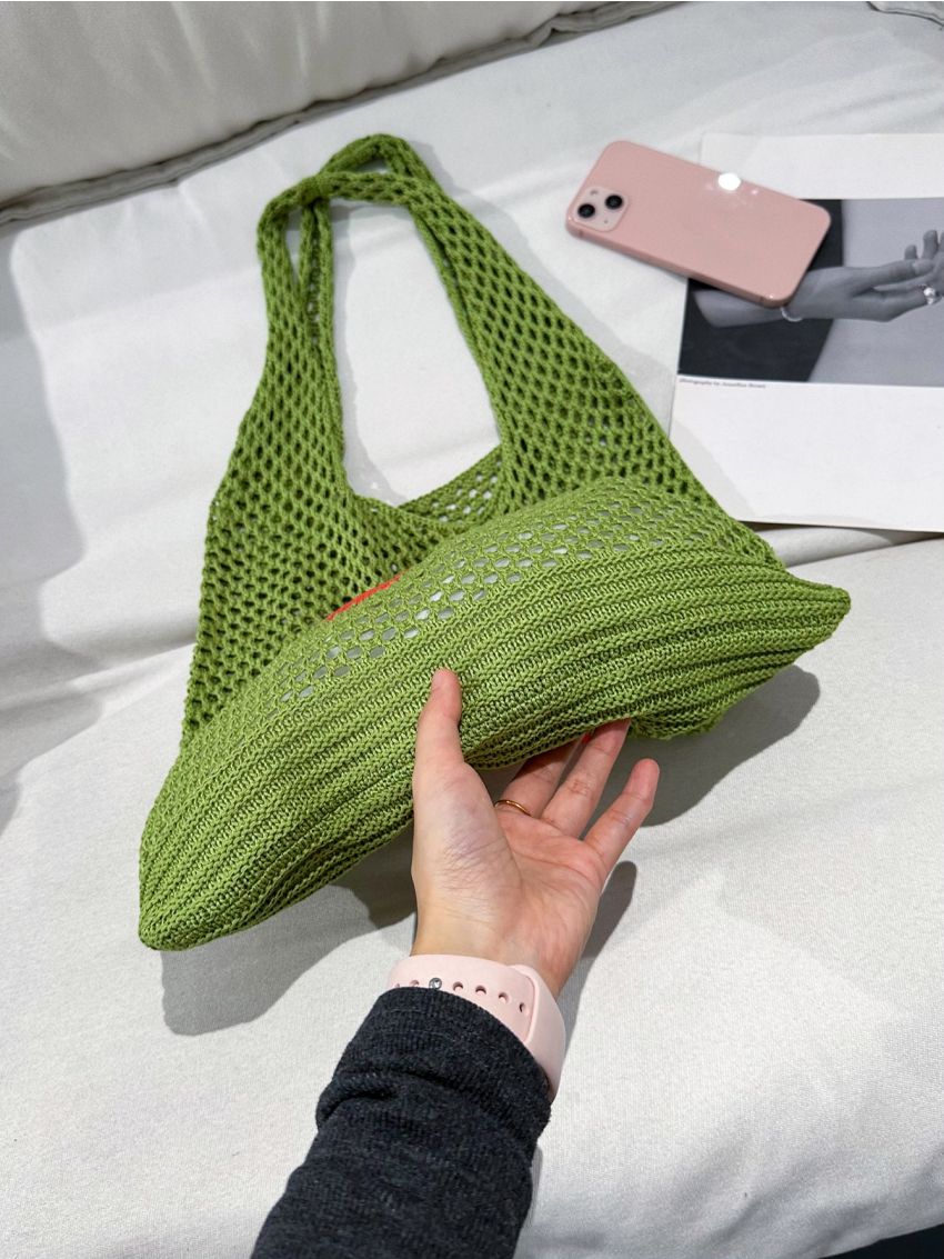 Women's Crochet Shopping Bag With Versatile Flower Details, Large Capacity Mother's Day Gift Tote Bag, Suitable For Grandma And Mom Shopping, Woven Bag