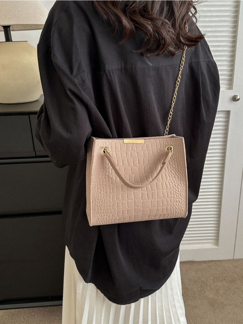 Crocodile Embossed Chain Square Bag