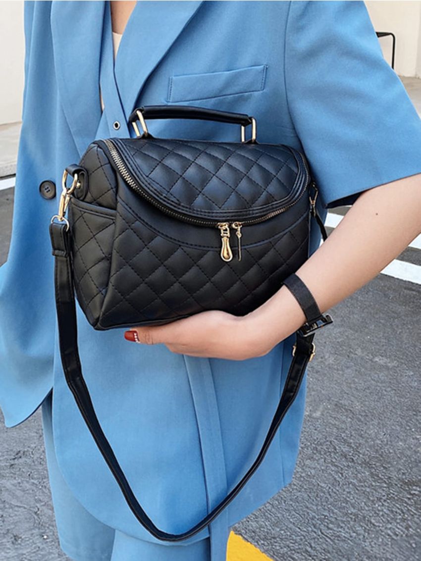 Quilted Pattern Flap Square Bag