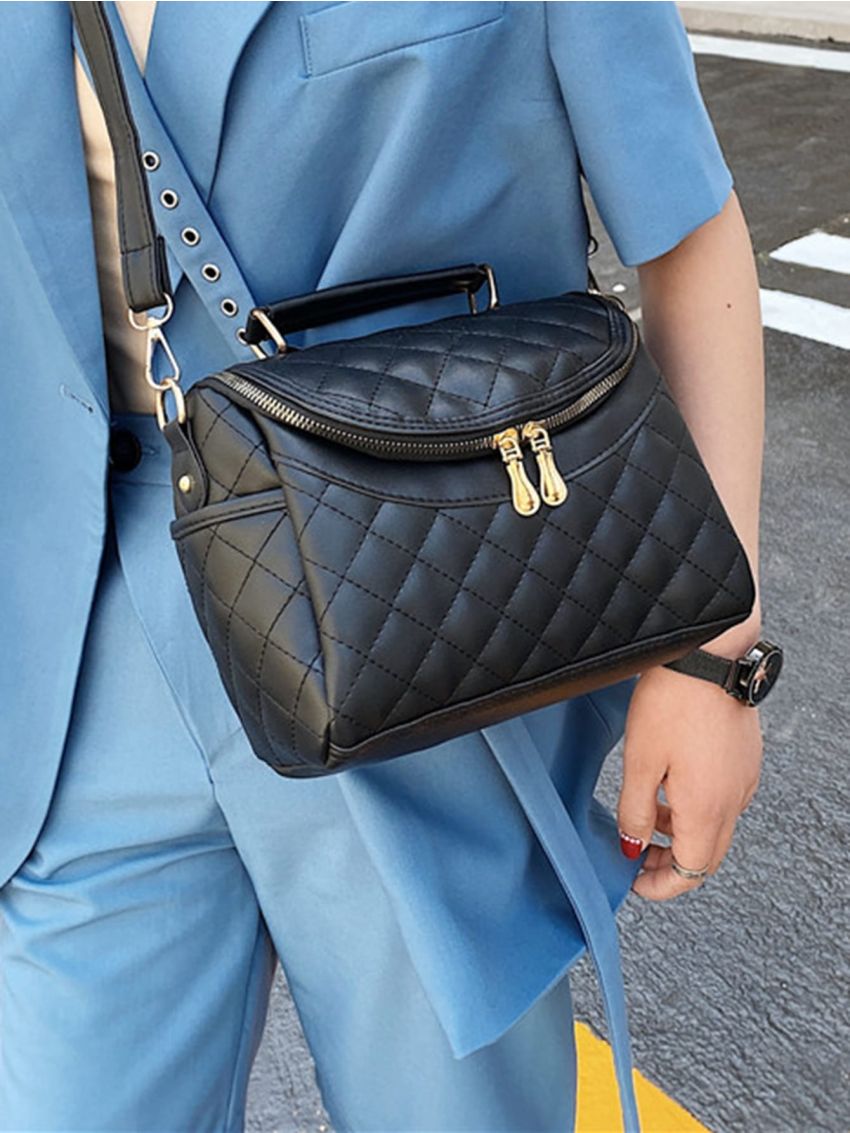 Quilted Pattern Flap Square Bag