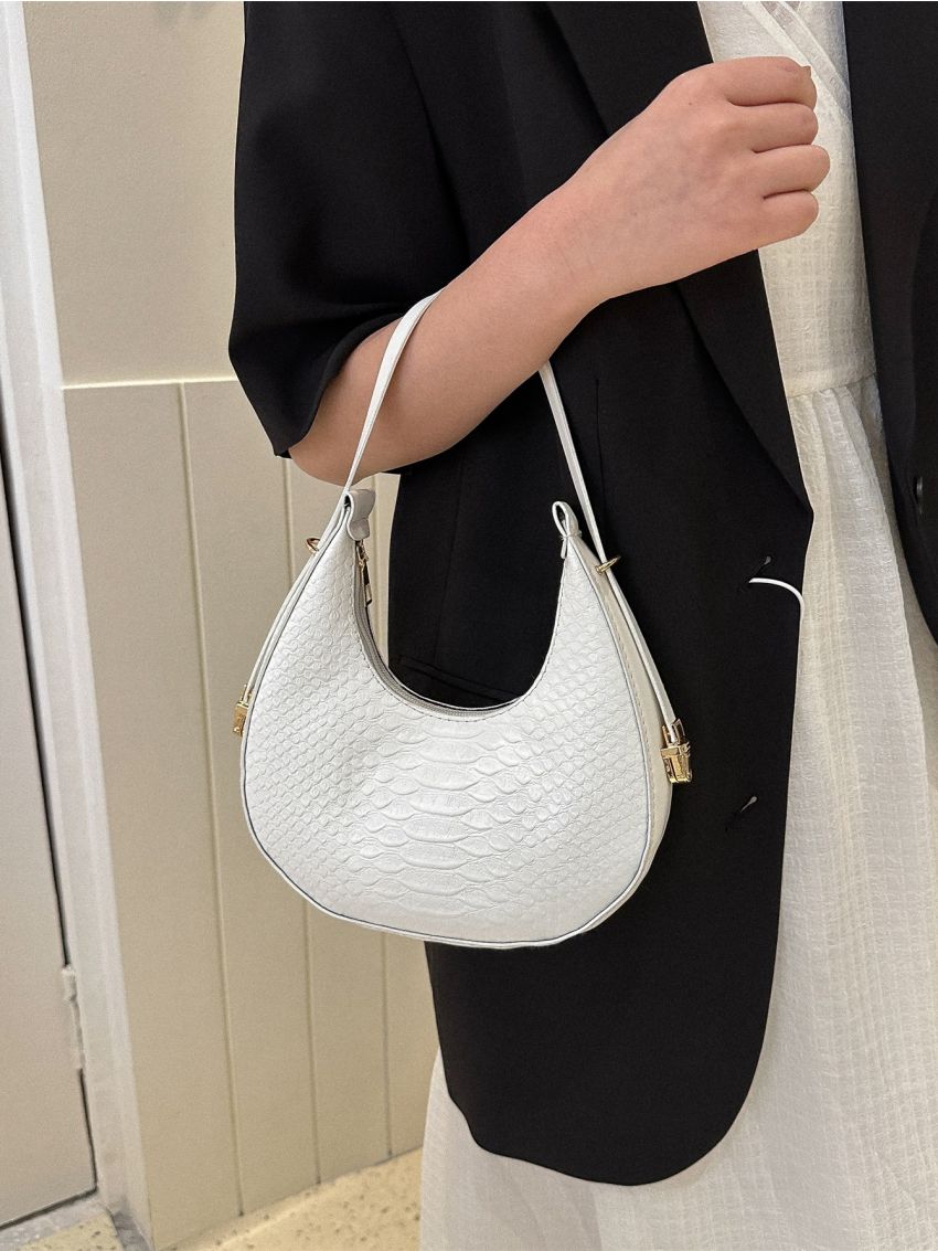 Snakeskin Embossed Hobo Bag