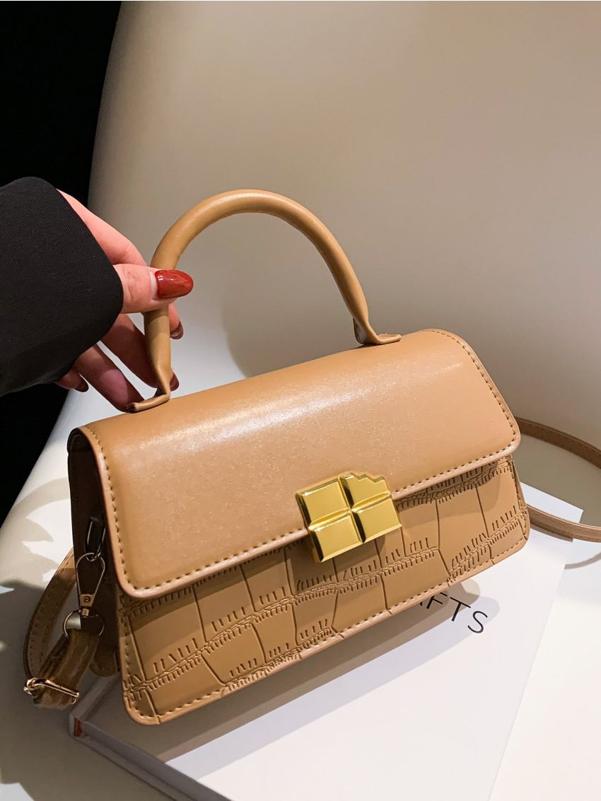 Crocodile Embossed Flap Square Bag