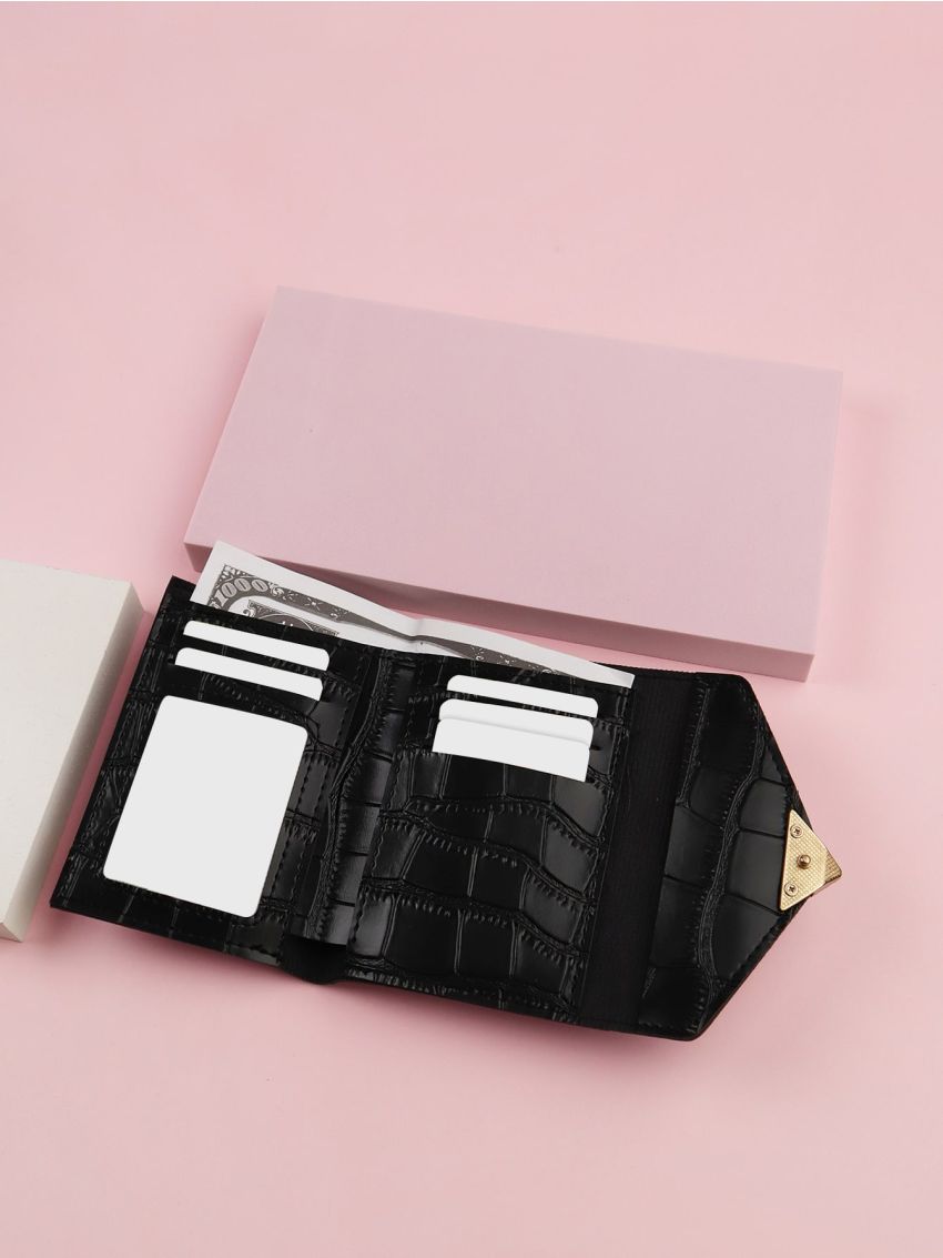 Crocodile Embossed Heart Decor Small Wallet