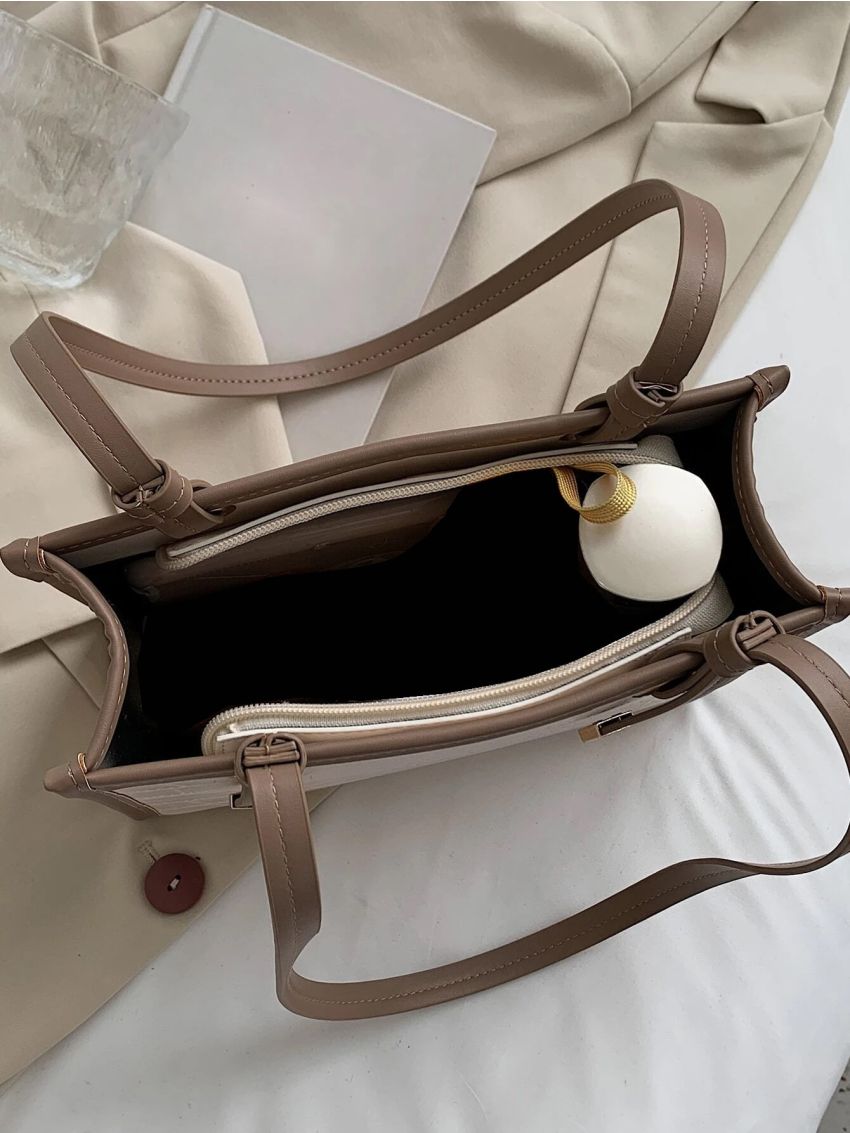 Crocodile Embossed Letter Graphic Square Bag