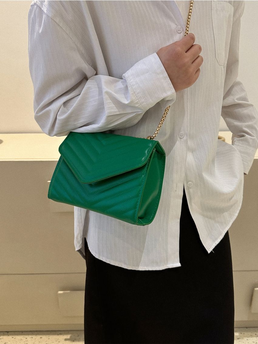 Mini Chevron Quilted Flap Chain Square Bag