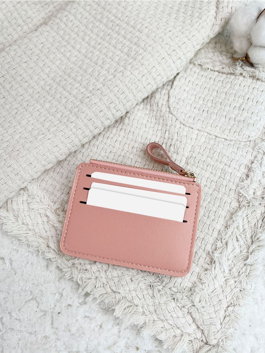 Litchi Embossed Stitch Detail Card Holder