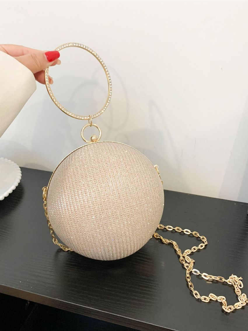 Mini Glitter Chain Circle Bag, Perfect Bride Purse For Wedding, Prom & Party Events