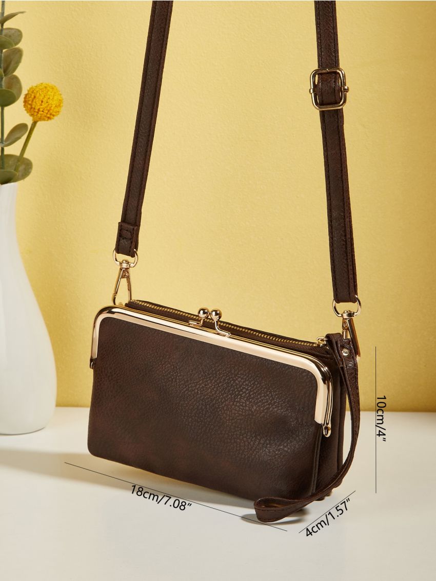 Litchi Embossed Phone Wallet Adjustable-strap Zipper PU