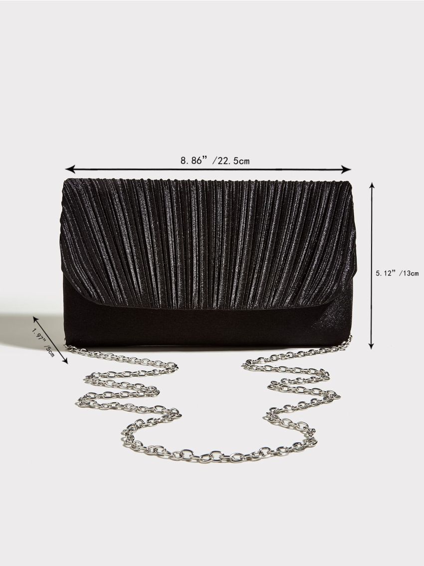 Ruched Detail Flap Chain Satin Envelope Bag