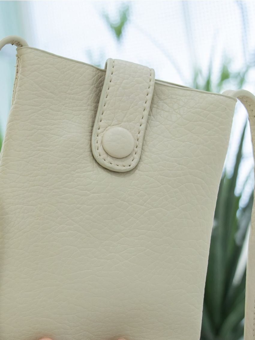 Litchi Embossed Snap Button Phone Wallet