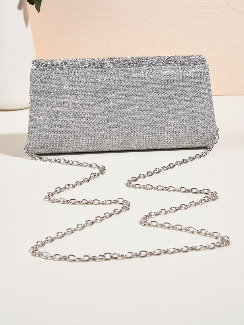 Glitter Decor Flap Chain Envelope Bag