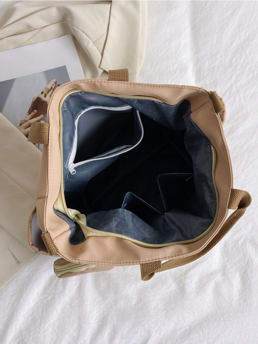 Simple Large Capacity Canvas Bag, Lightweight Shoulder Bag For Travel With Mini Zipper Purse