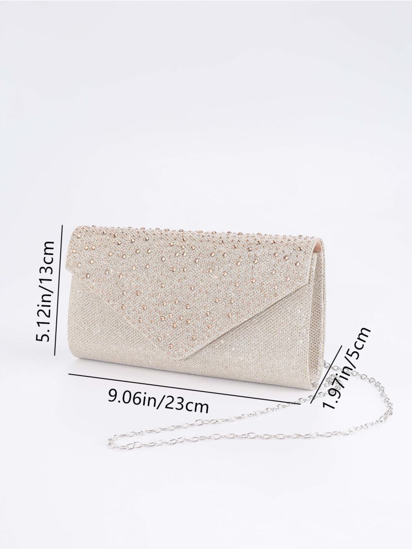 Glitter Rhinestone Decor Flap Chain Envelope Bag