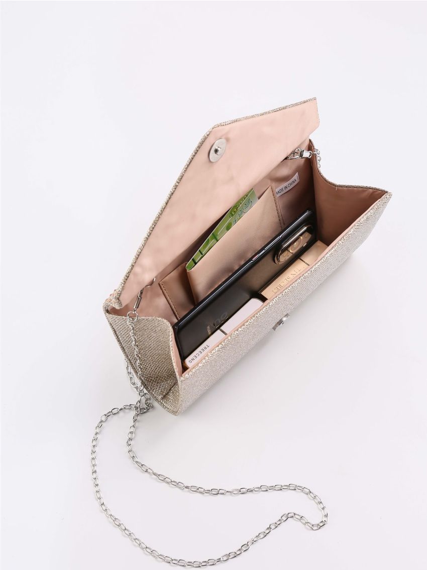 Glitter Rhinestone Decor Flap Chain Envelope Bag