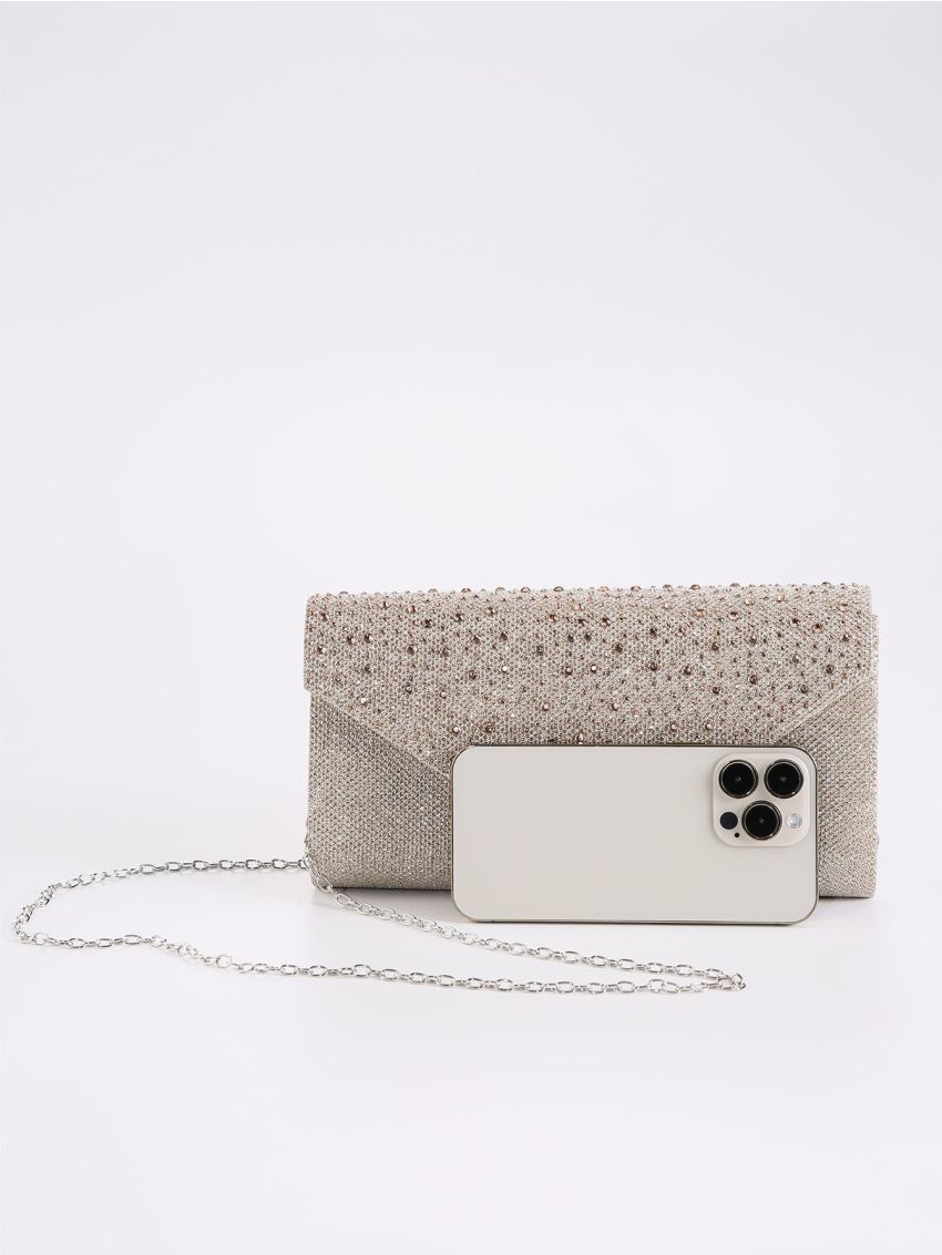 Glitter Rhinestone Decor Flap Chain Envelope Bag