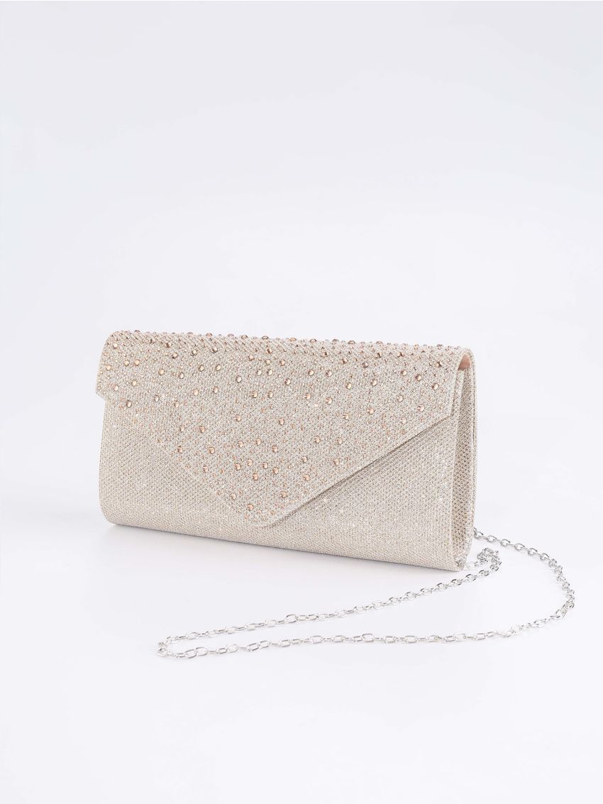 Glitter Rhinestone Decor Flap Chain Envelope Bag