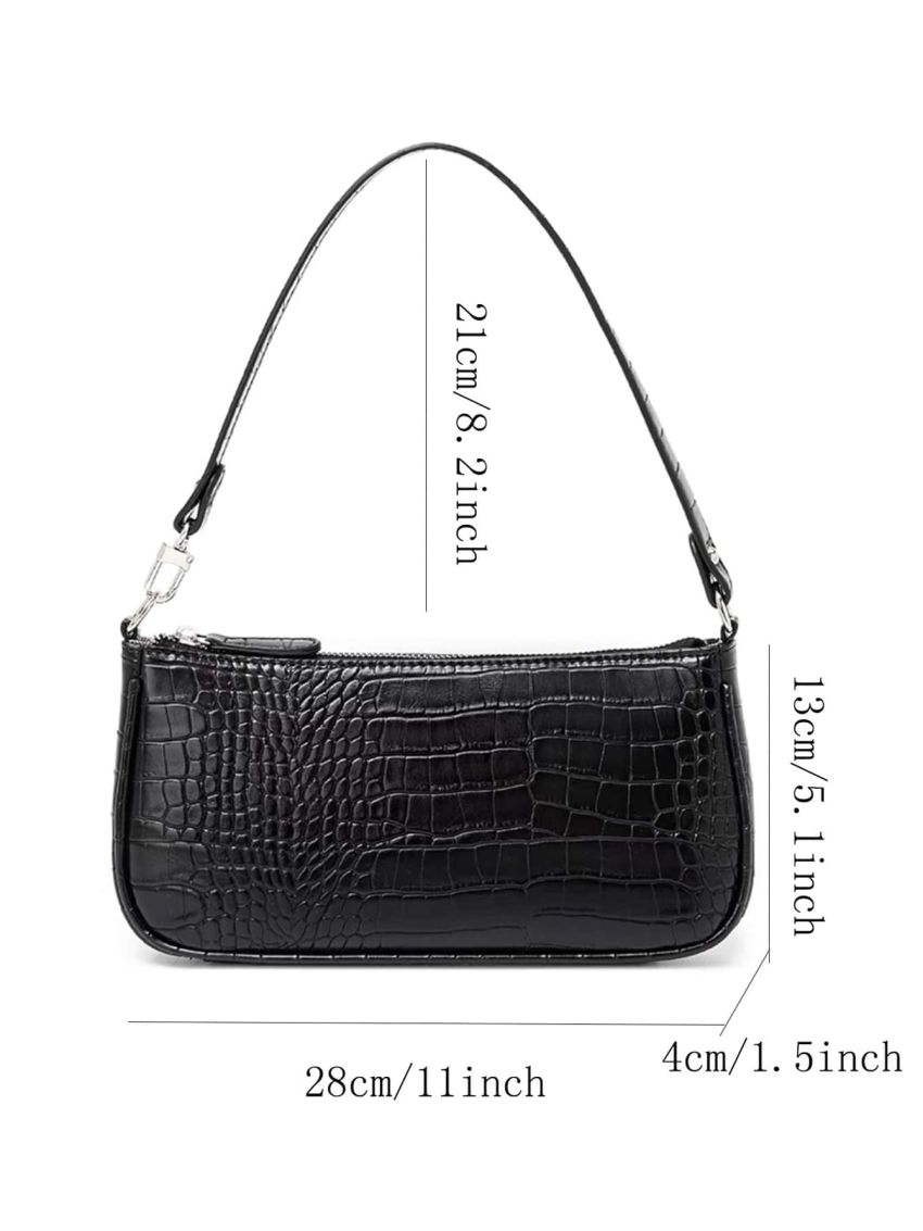 PU Crocodile Baguette Bag Women New Fashion Handbag Zipper Retro Underarm Bag