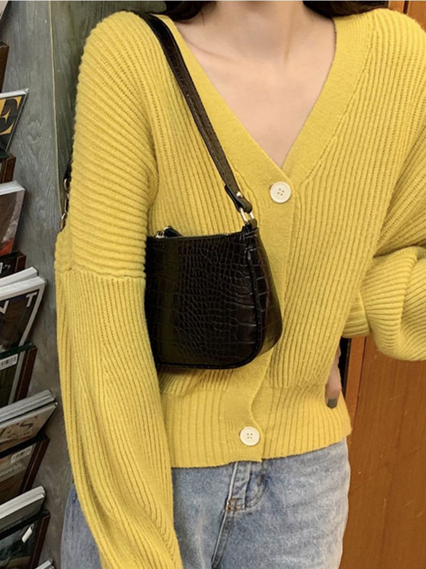 PU Crocodile Baguette Bag Women New Fashion Handbag Zipper Retro Underarm Bag