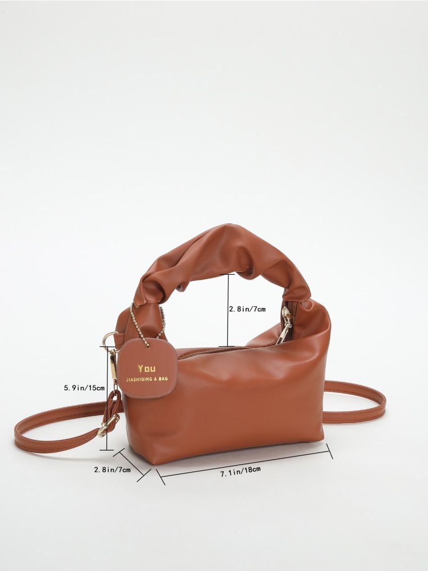 Mini Letter Patch Decor Ruched Detail Satchel Bag