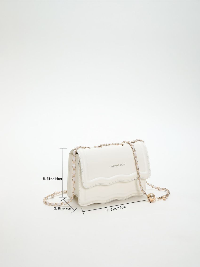 Mini Novelty Bag Fashionable Letter Graphic Scallop Trim Flap Chain PU