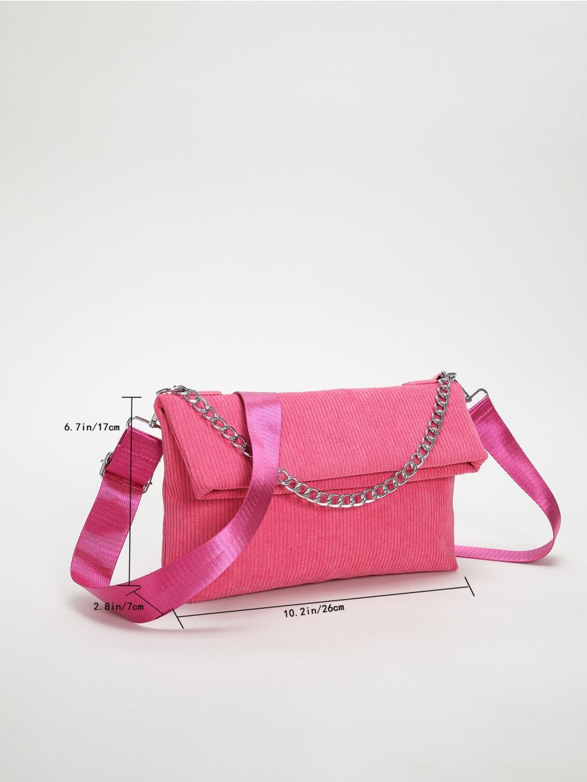 Neon Pink Crossbody Bag With Chain Decor Funky Style