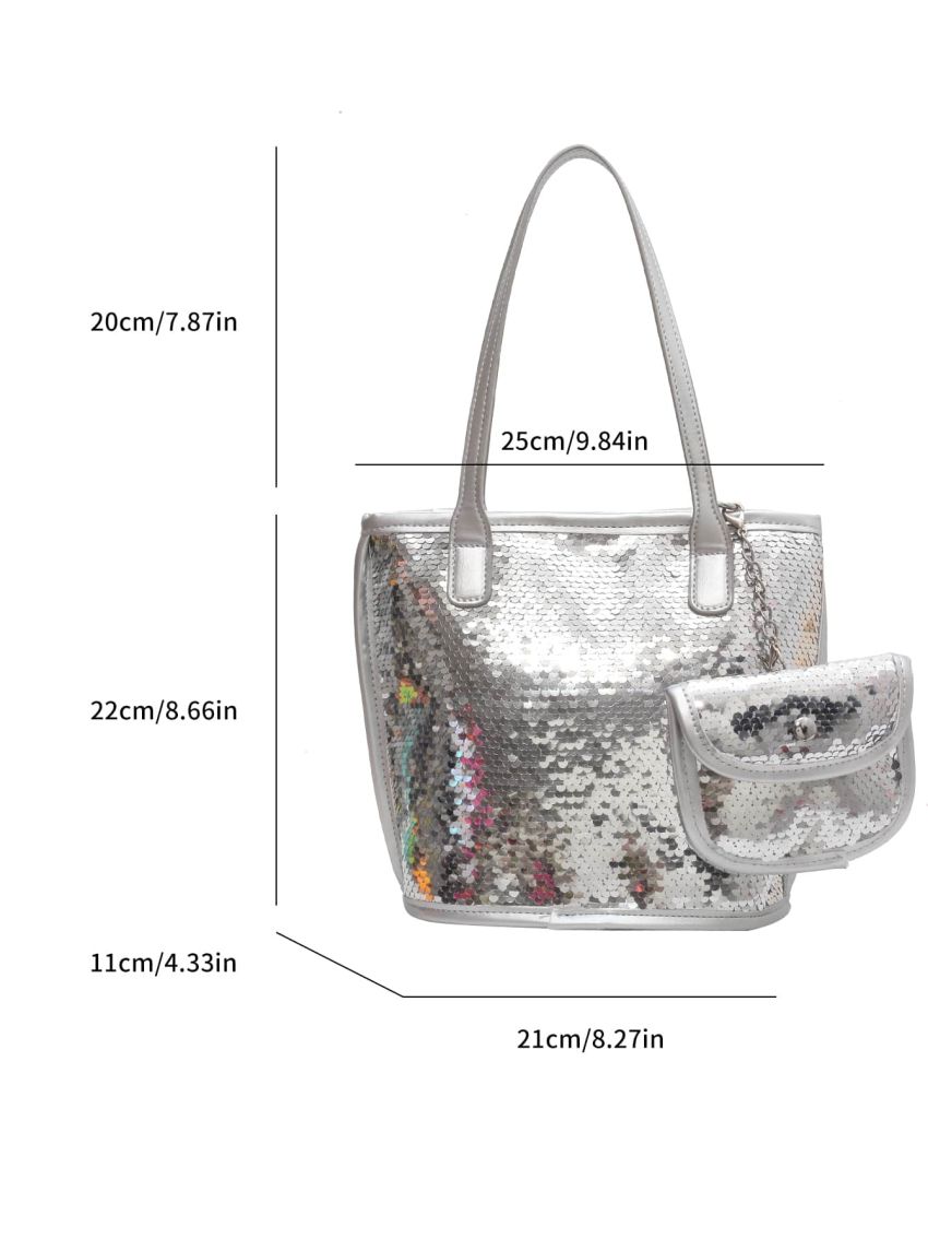 Sequin Decor Square Bag With Coin Purse For Party