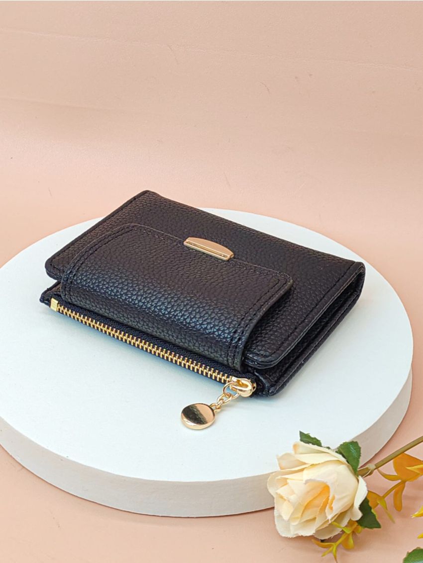 Litchi Embossed Metal Decor Small Wallet