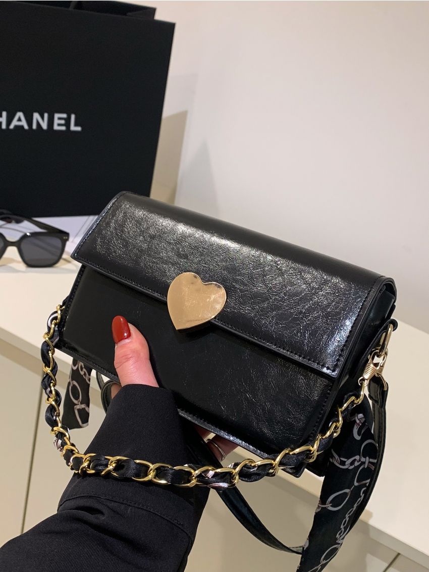 Mini Metal Heart Decor Flap Square Bag