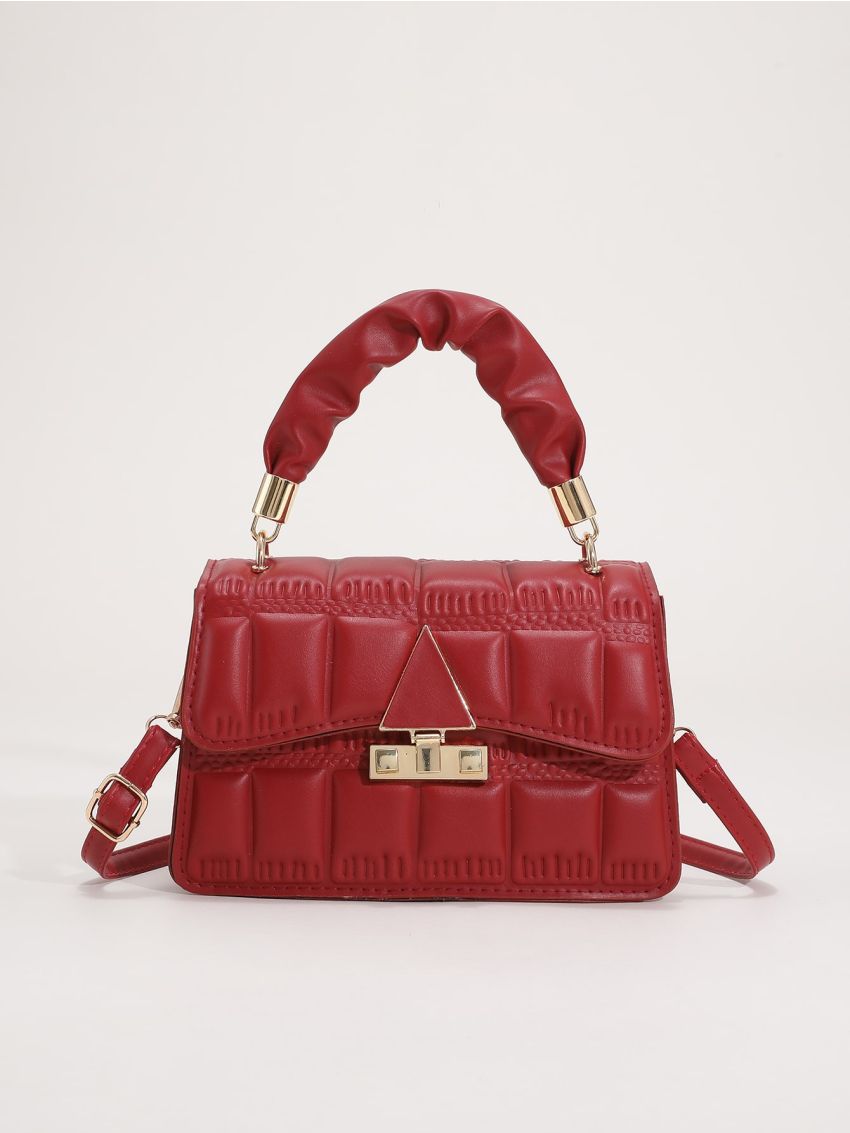 Quilted Pattern Metal Decor Flap Square Bag