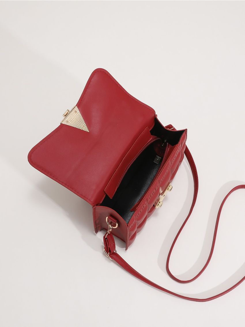 Quilted Pattern Metal Decor Flap Square Bag